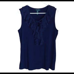 Ralph Lauren Navy Ruffle Tank Top Sz 1X